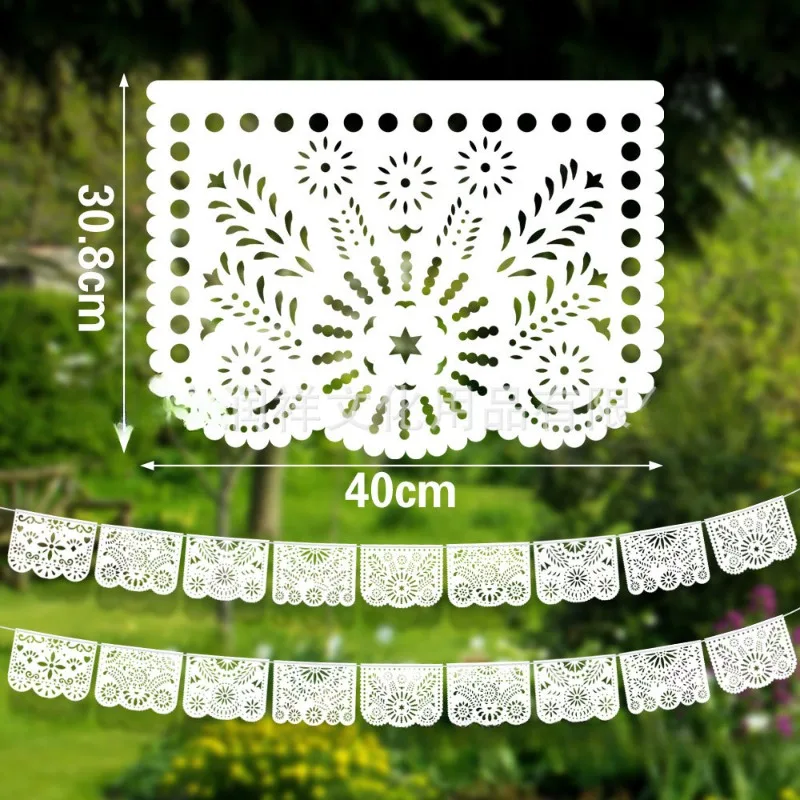 Weißes Papel-Picado-Banner, Kunststoffflaggen, Cinco De Mayo, Kunststoff, mexikanisches Party-Banner, Party, Hochzeiten, mexikanische Party-Dekoration – Detail 2