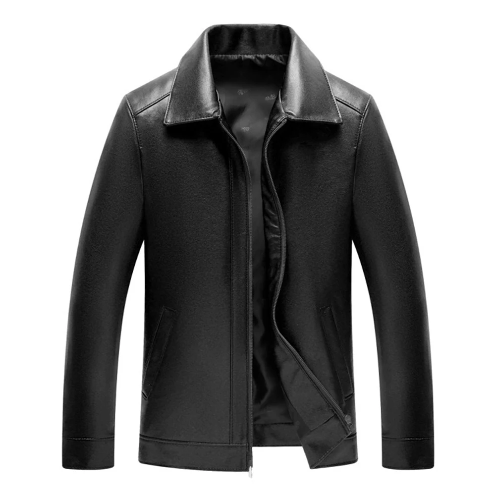 For Business Daily Wear Men Imitation Leather Jacket Men Imitation Leather Coat Imitation Leather Material Lapel Collar Design