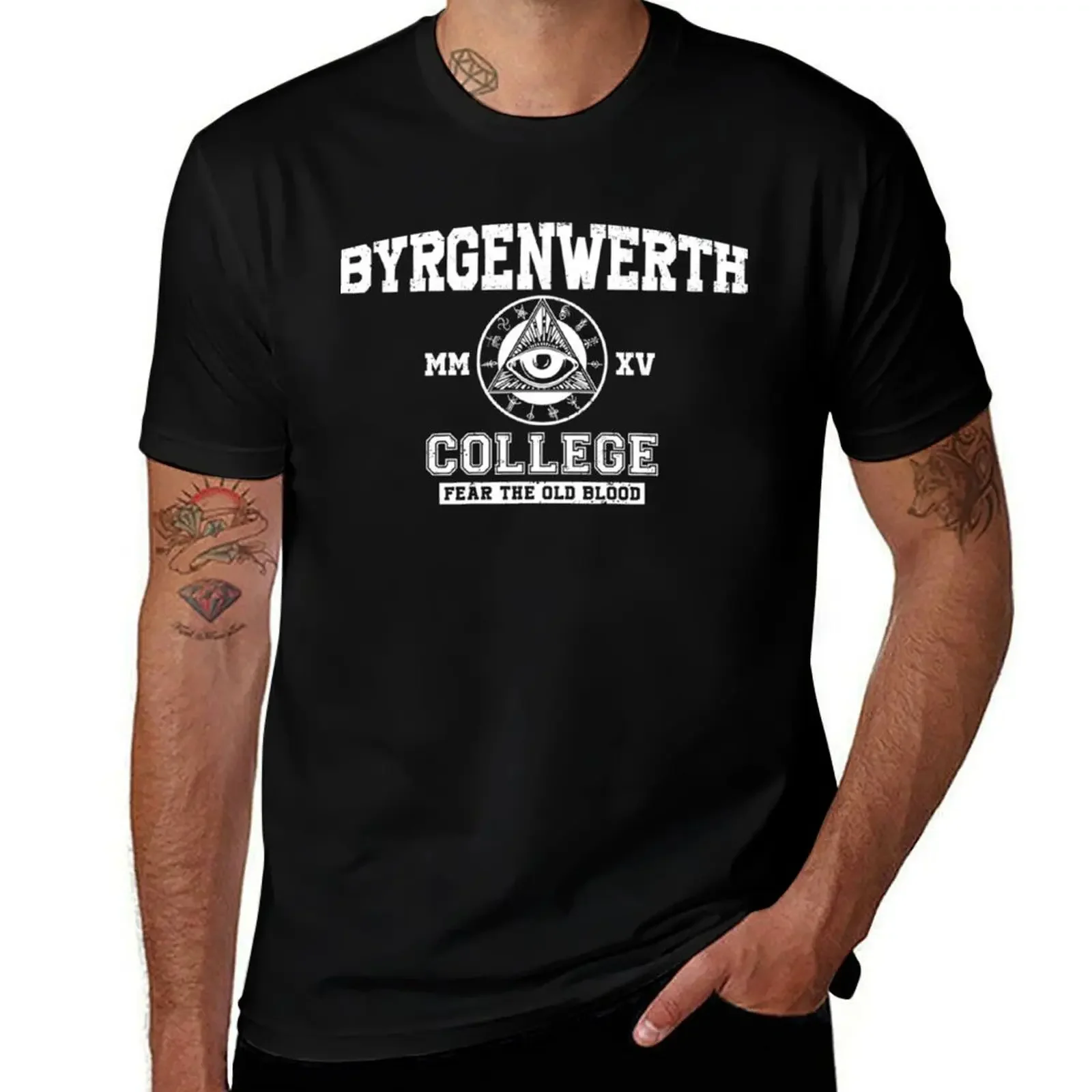 Byrgenwerth College (White Text) T-Shirt Short sleeve tee blue archive graphic tee shirt T-shirt men