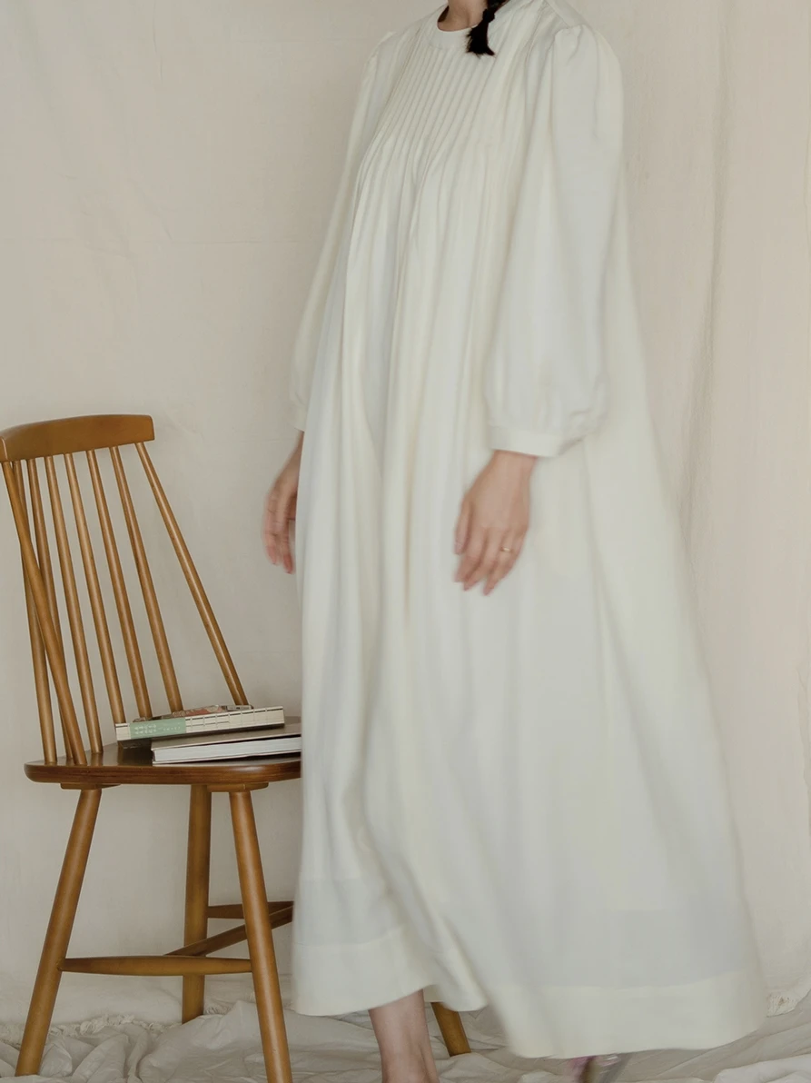 

Mauve Studio Gentle Sle Warm White Loose Dr Artistic Long Coat Casual Comfortable Women's Autumn Dr