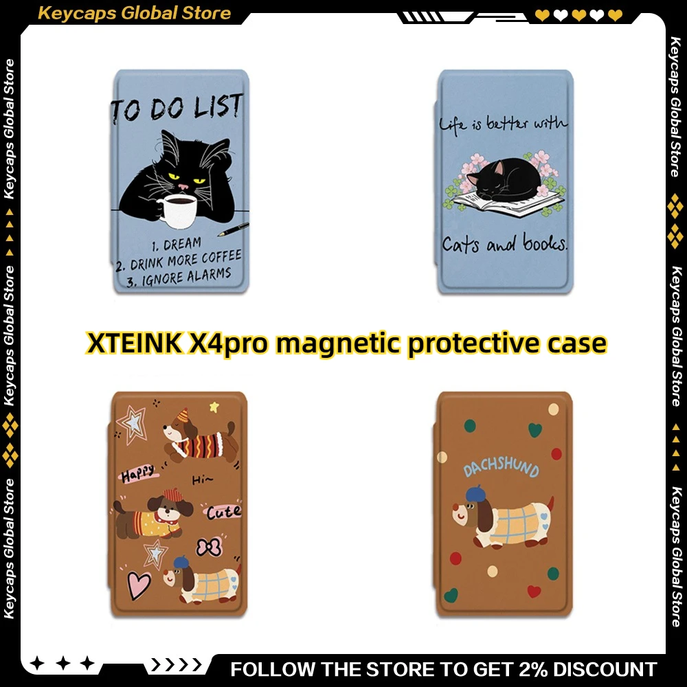 For XTEINK X4pro E-Ink Screen Reader Flip Cover Magnetic Protective Case Personalized Creative Animal Series Protective Shell