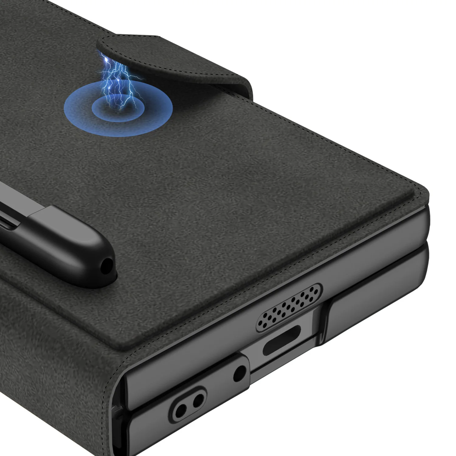 For Samsung Galaxy Z Fold 6 Case Skin Friendly Matte Flip Leather Pen Slot with Tempered Film Shockproof Back Cover Accessories