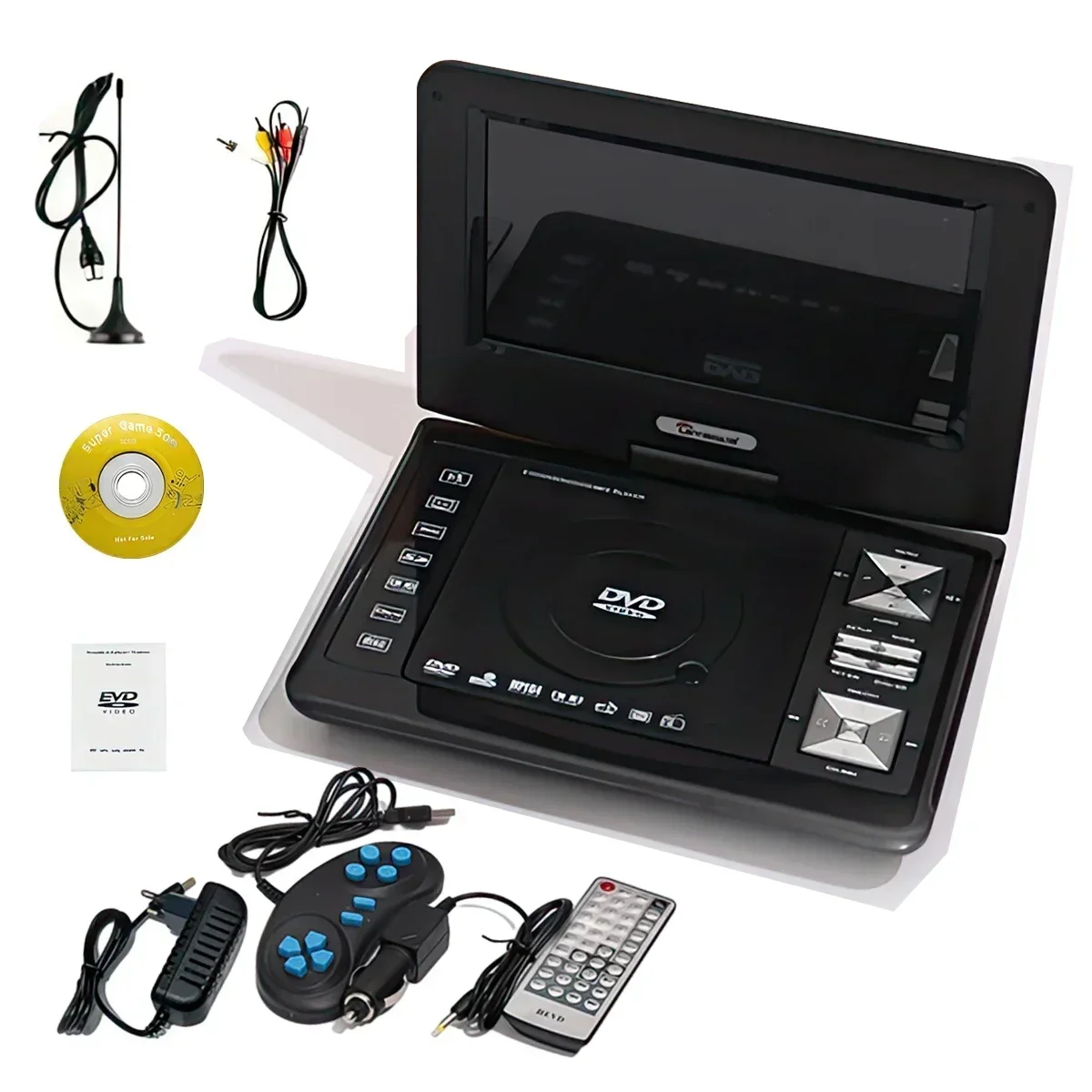 Reproductor de DVD móvil de 9,8 pulgadas, TV ultrafina para el hogar, HD, VCD, CD, MP3, HD, EVD, con TV/FM, USB, función de juego, reproductor de vídeo
