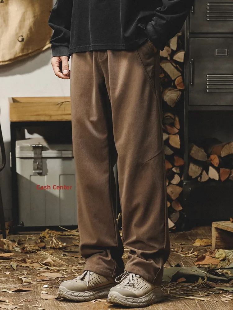 

Jerry American Retro Loose Straight Casual Pants Men Spring Autumn Anti-Wrinkle Drape Heavyweight Sweatpants Wide Leg Pants