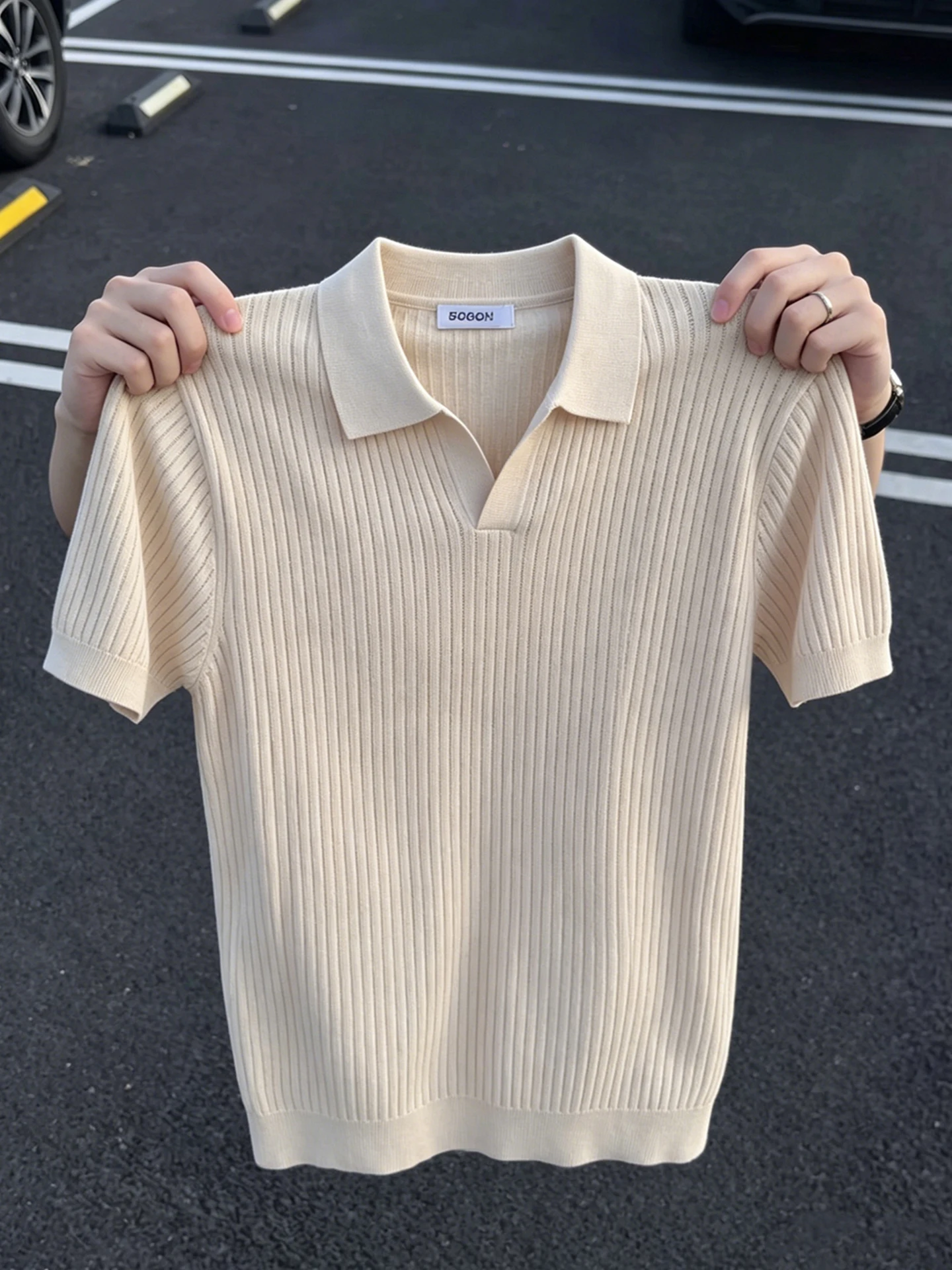Men's Knitted Short Sleeve  Shirt Half Sleeve Light Summer Casual Striped T-Shirt Shoulder Appropriate Fashionable Knitwear