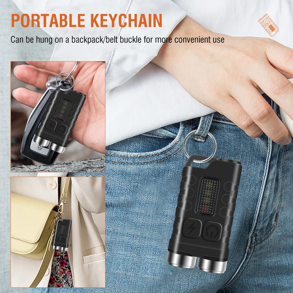 BORUiT V3 EDC Keychain LED Flashlight 900 Lumens Mini Torch Type-C Rechargeable Work Light With Magnet UV Camping Pocket Lantern