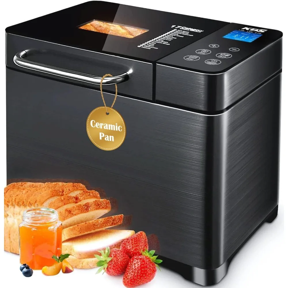 17-in-1 Bread Maker-Dual Heaters, 710W Machine Stainless Steel with Gluten-Free, Dough Maker,Jam,Yogurt