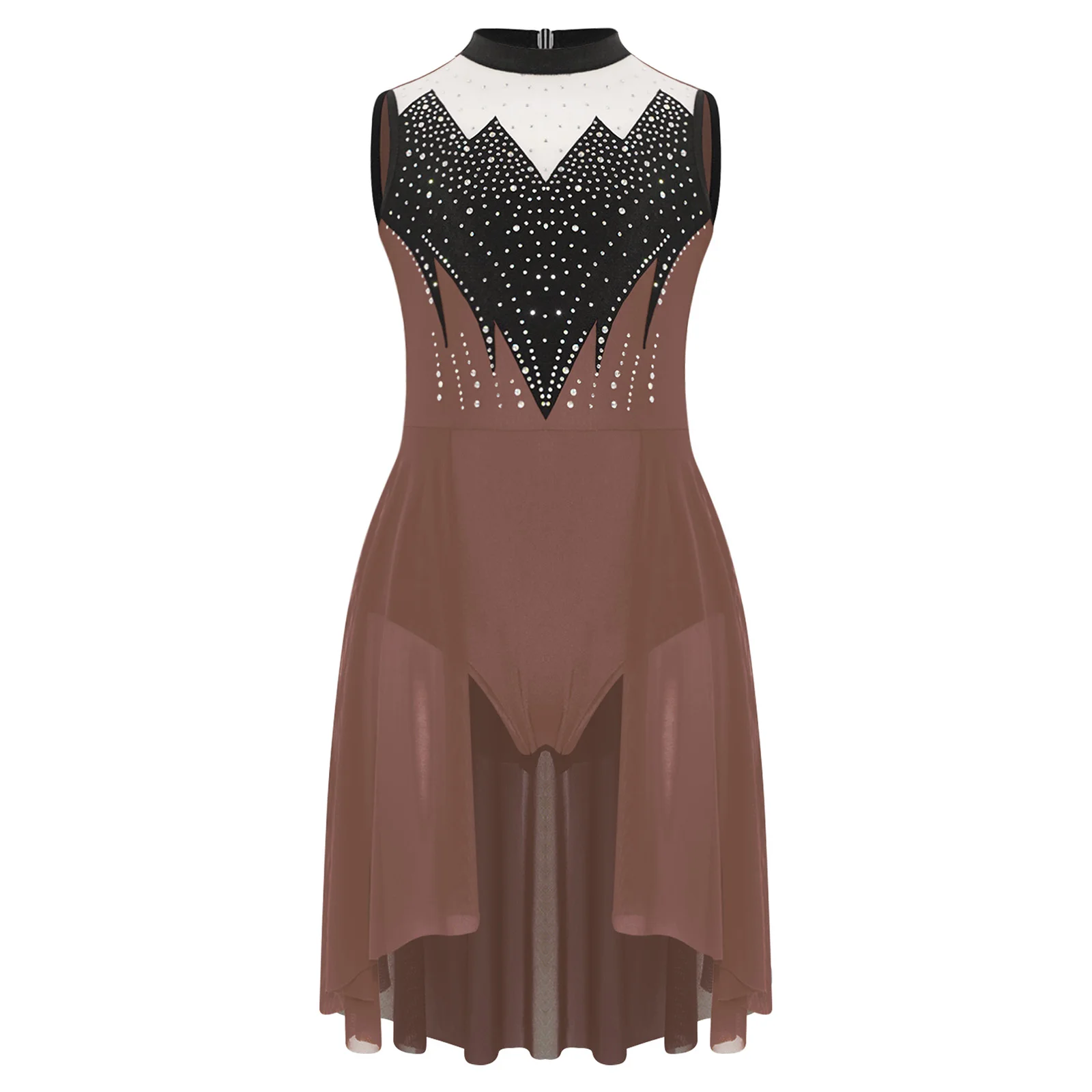 

Kids Girls Modern Lyrical Ballet Dance Dress Sleeveless Rhinestones Mesh Overlay Skirted Leotard Jumpsuit Figure Skating Dress