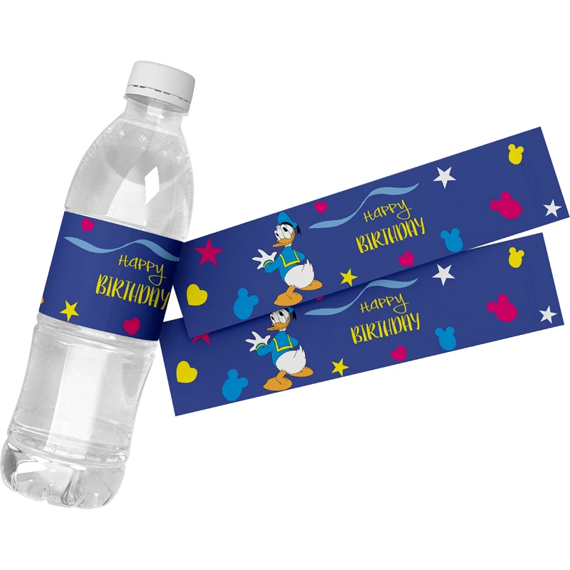 24pcs Cartoon Disney Donald Duck Birthday Party supplies Water Bottle Labels Waterproof self-adhesive Sticker Candy Bar Wrappers