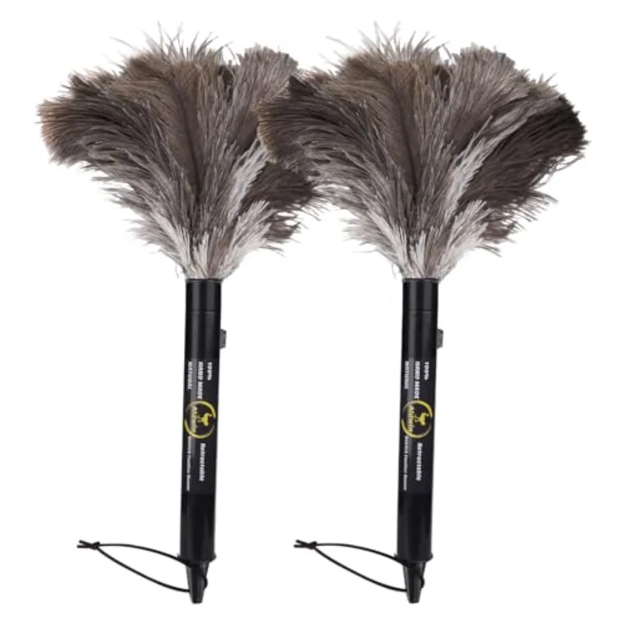 

Ostrich Feather Duster Retractable 2 Pack, 16 inch Genuine Fluffy Natural Handheld Feather Dusters for Cleaning Supplies, Washa