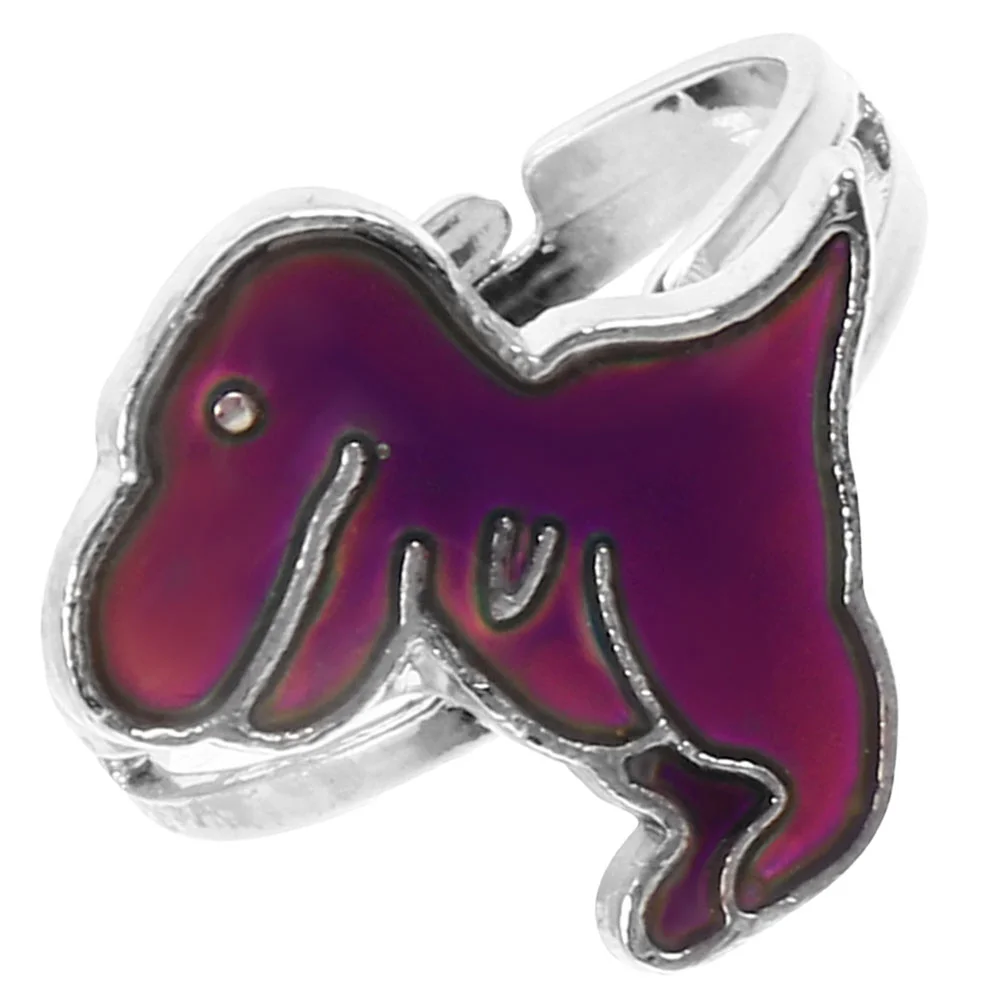 Anillos de dinosaurio para niños pequeños, divertido cambio de humor, plata, tamaño ajustable, forma de dinosaurio colorida, amigable con los niños, emocional