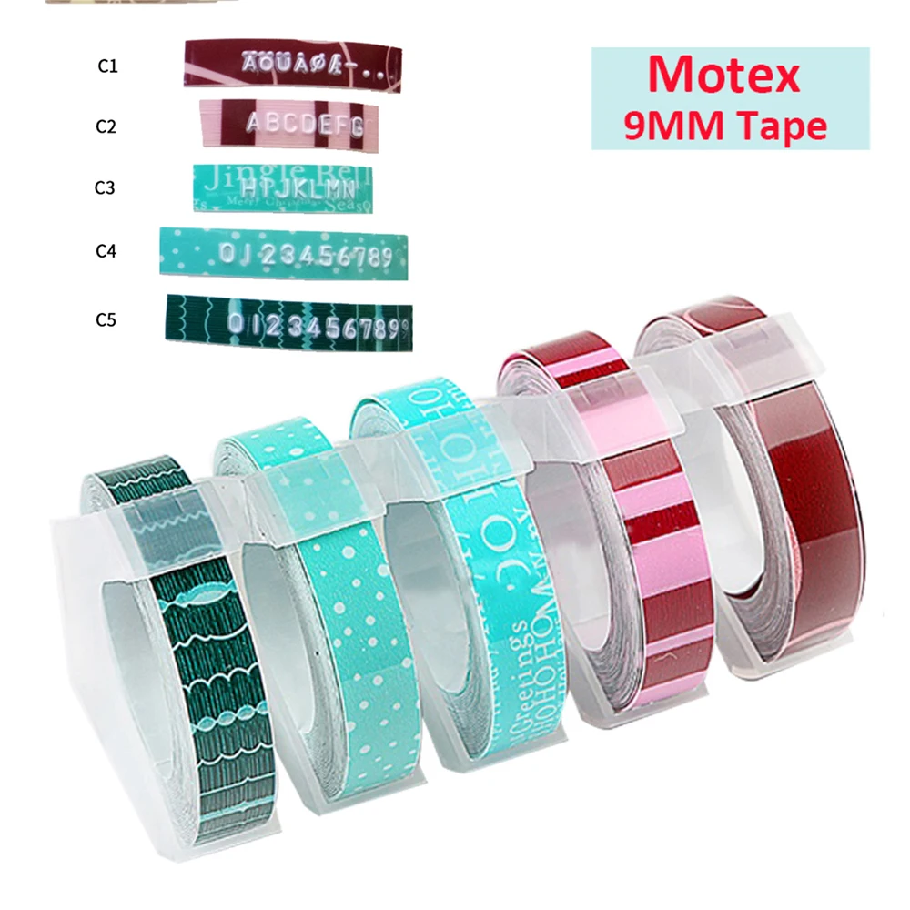 5Rolls DIY Motex 3D Embossing Label Tape 9mm Refill Tapes for Dymo 1880 12965 Ribbon Printer Typewriter MOTEX E101 Label Maker