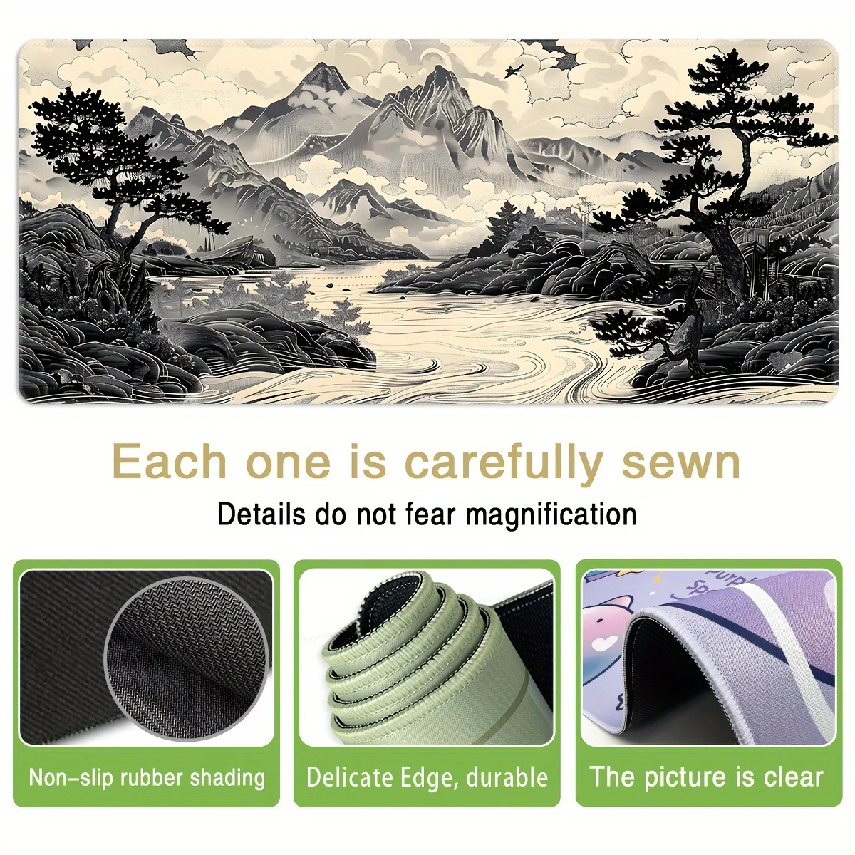 Asian Landscape Desk Mat Extra Large Extended Non-Slip Rubber Mouse Pad for Office Gaming