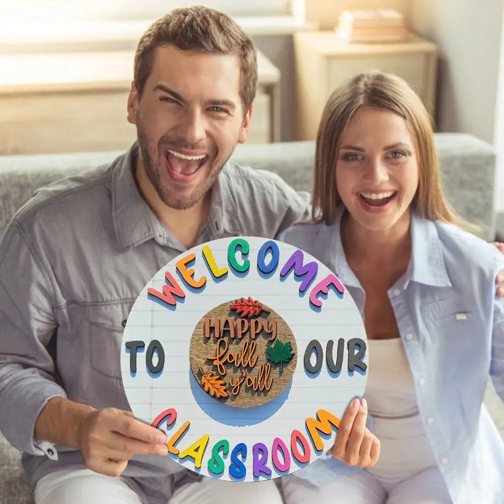 Interchangeable Welcome To Our Classroom Sign Wooden Cartoon Welcome To Our Home Sign Elegant Handmade Door Hanging Ornament