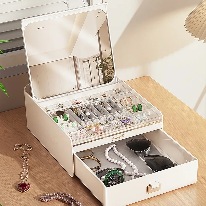 

Drawer Jewellery Boxes Earrings Ring Jewelry Storage Organizer Watches Necklace Bracelet Mirror Box Women for Gift Holder