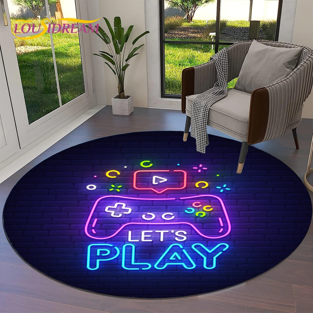 Gamepad Cartoon Game  Gamer Round Carpet Rug for Living Room Bedroom Child Playroom Chair Decor,Pet Area Rug Non-slip Floor Mat