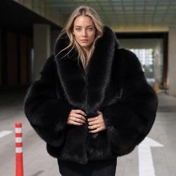 Giacca in pelliccia di volpe nera da donna Cappotto in vera pelliccia di volpe Giacca in pelliccia calda di alta qualità da donna