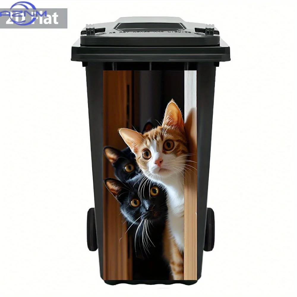 Waterproof Sticker Featuring The Shadows of Curious 2D Flat Cats, Perfect for Decorating Your Trash Can. This Charming And Cap