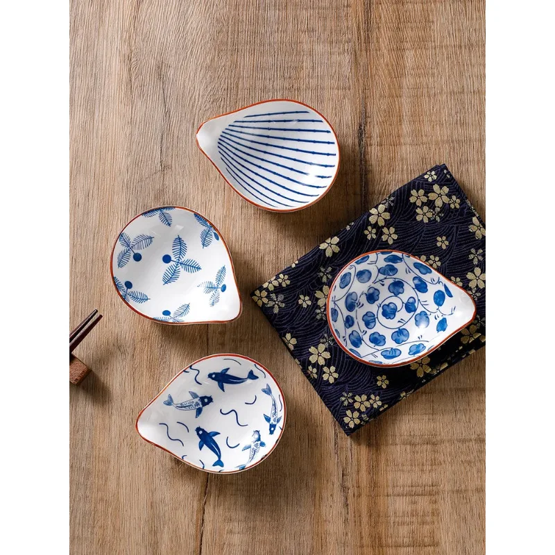 4pcs Ceramic Plate Japanese Style Household Seasoning Pottery Mini Dipping Dish Sushi Soy Sauce Snack Tableware