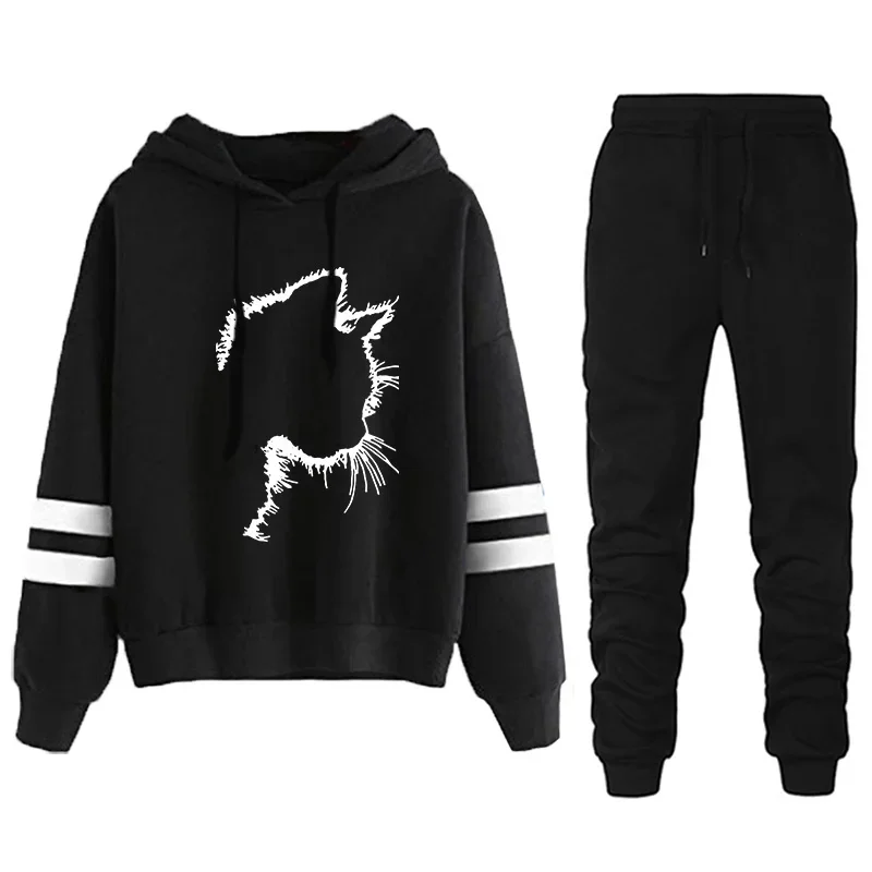 

Качественный женский спортивный костюм, хит продаж, модные осенне-зимние повседневные толстовки с капюшоном, повседневная толстовка в одну полоску, спортивные штаны, удобные уличные штаны