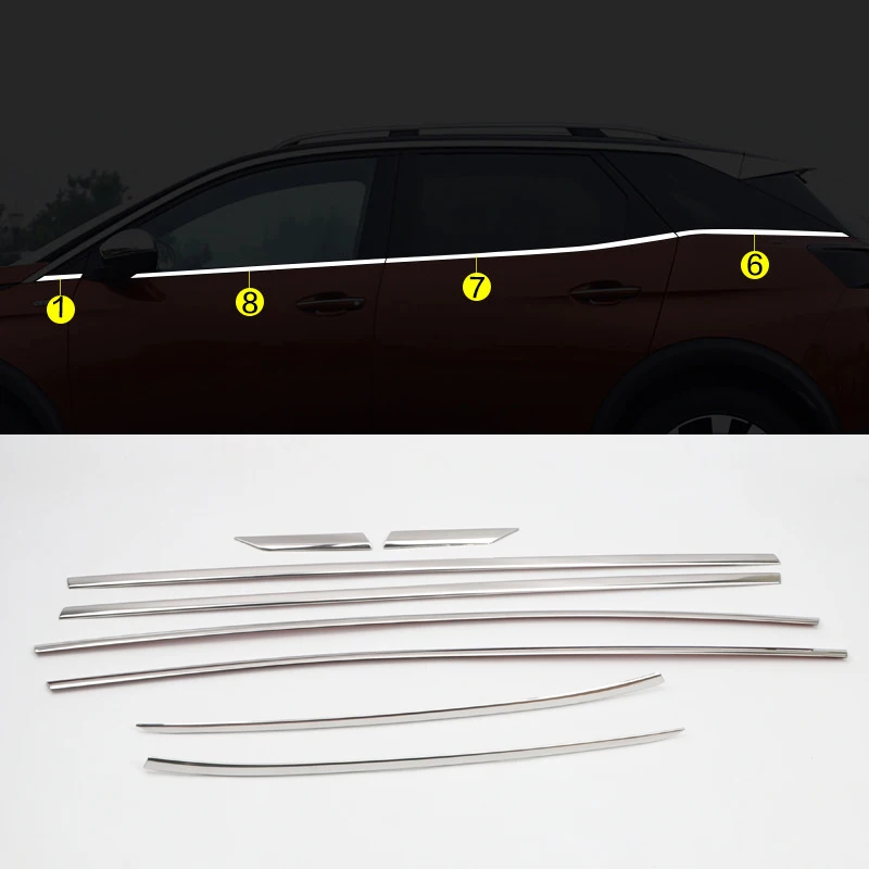 

Car Accessories For Peugeot 3008 GT 2017 2018 2019 2020 2021 2022 Stainless Steel Bottom Window Sill Trims Decoration Cover 8pcs