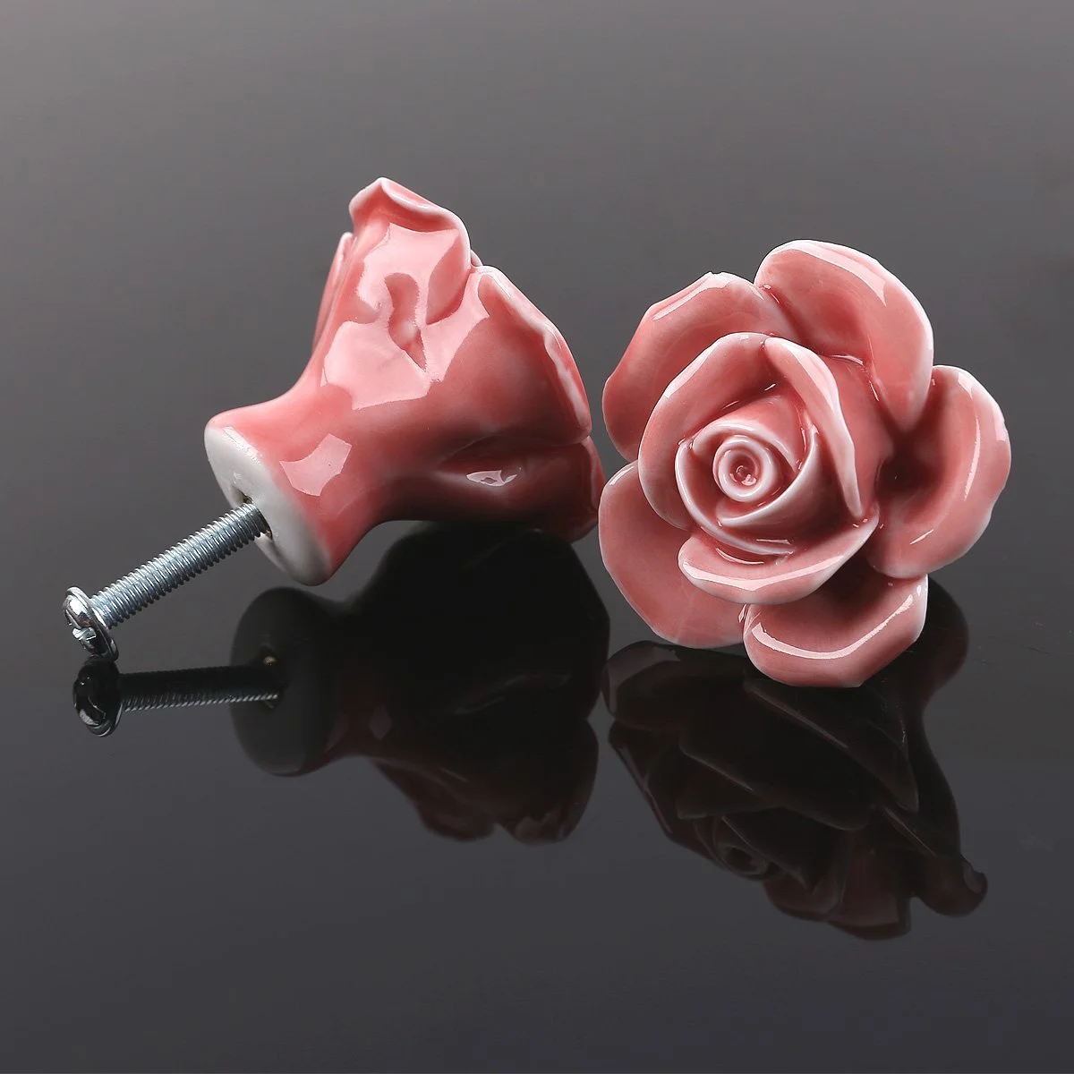 

8Pcs Ceramic Door Knobs Rose Shape Pink Durable Hard Ceramic Kitchen Cabinet Drawer Pull Handles 41x41x34mm Rose Door Knob