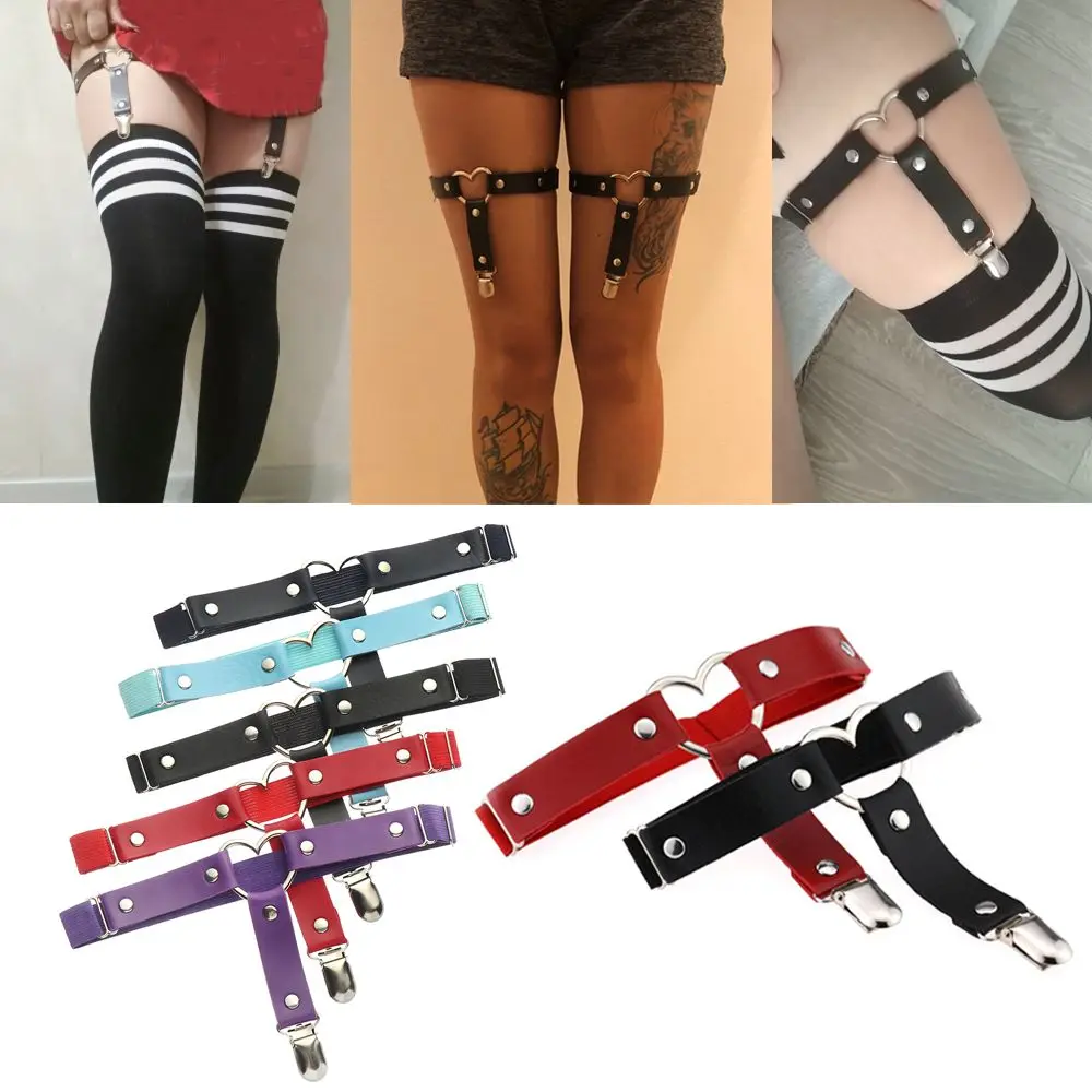 Gothic อุปกรณ์เสริมผู้หญิง Punk Garter เข็มขัด Pu หนังต้นขาสายรัดหัวใจขา Garter สายรัด