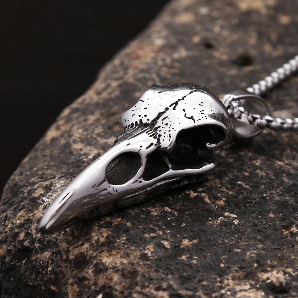 Vintage Nordic Odin Crow Skull Pendant Necklace for Men Stainless Steel Raven Skull Necklaces Pagan Amulet Jewelry Droshipping