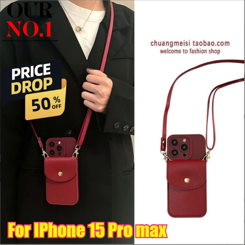 For IPhone 15 Pro max Phone Case New Anti-drop Lanyard with Card Holder and Crossbody Strap
