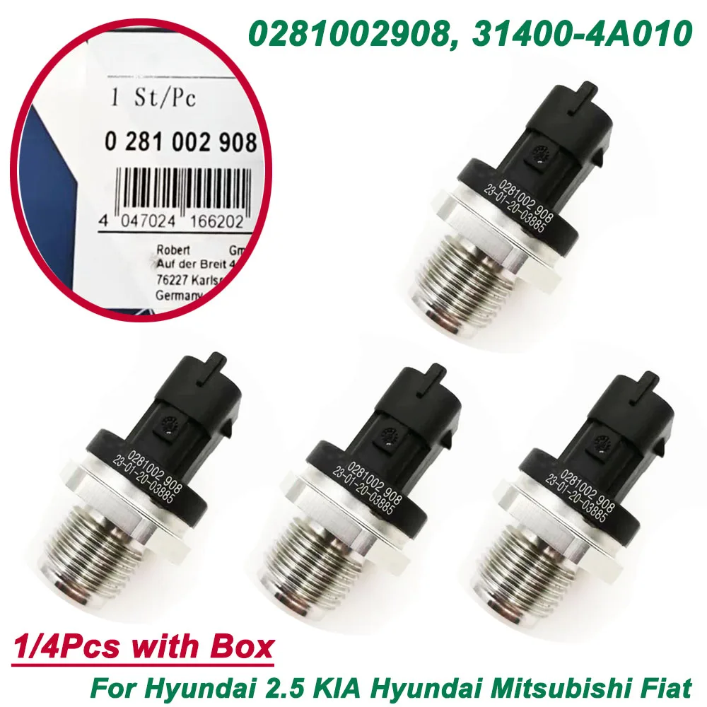 High Quality 1/4Pcs 0281002908 31401-4A010 0281002568 Fuel Rail Pressure Sensor For FIAT KIA Hyundai Mitsubishi