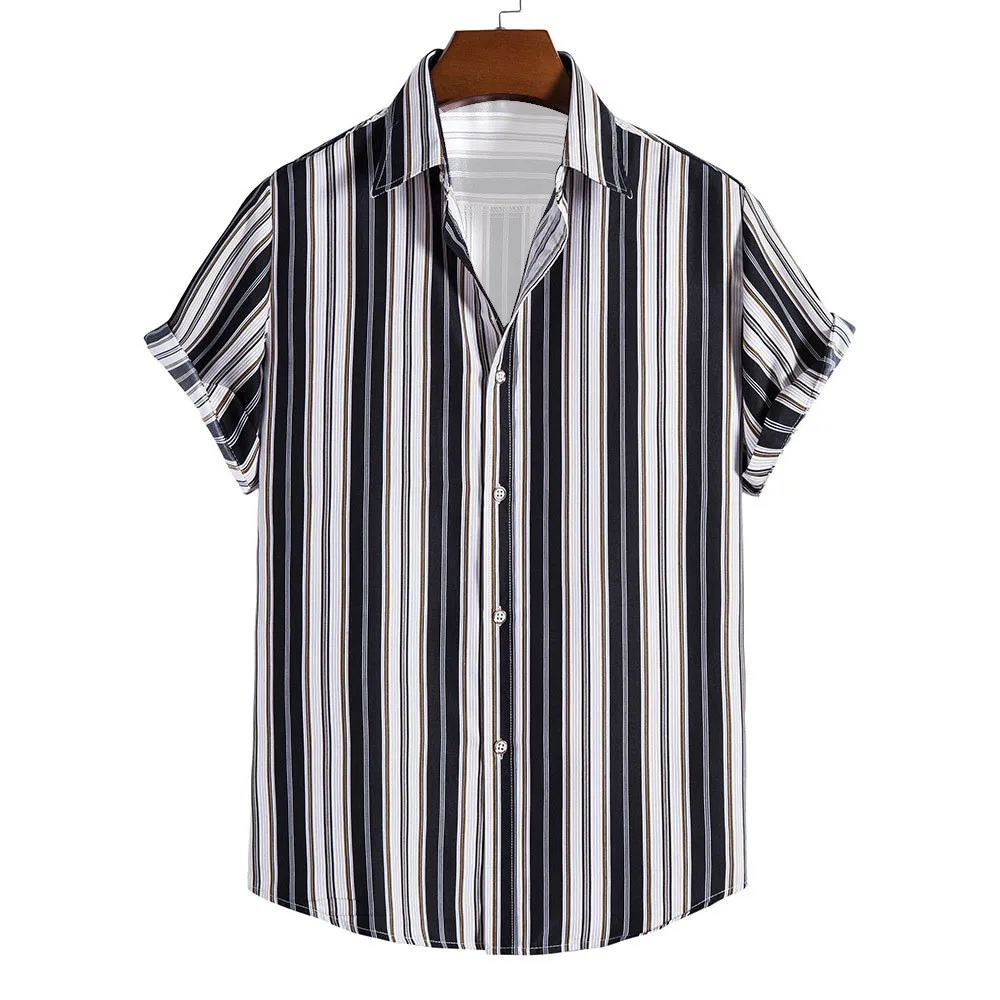 

Европейская и американская плюс трансграничная специализированная внешняя торговля, мужская базовая рубашка с лацканами и простым принтом, мужской топ с короткими рукавами