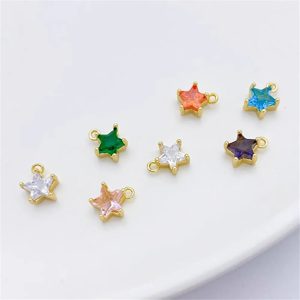 

14K Gold Color Inlaid Five-pointed Star Zircon Pendant Handmade Diy Bracelet Necklace Star Jewelry Accessories L481