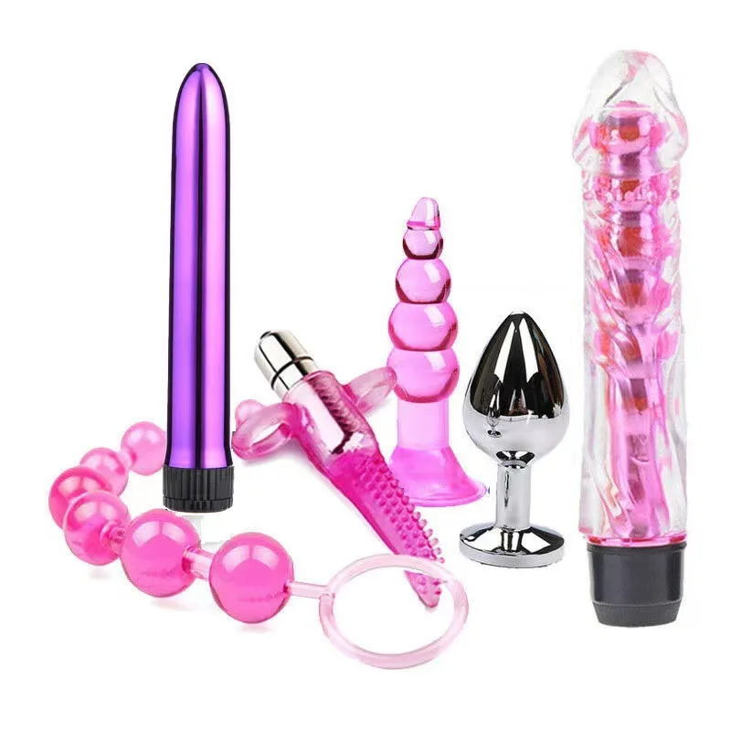 Plug anale vibrante da 6 pezzi Massaggio prostatico Perline anali Plug anale Vibratore Coppia Giocattoli del sesso Butt Plug Prodotti per adulti in silicone