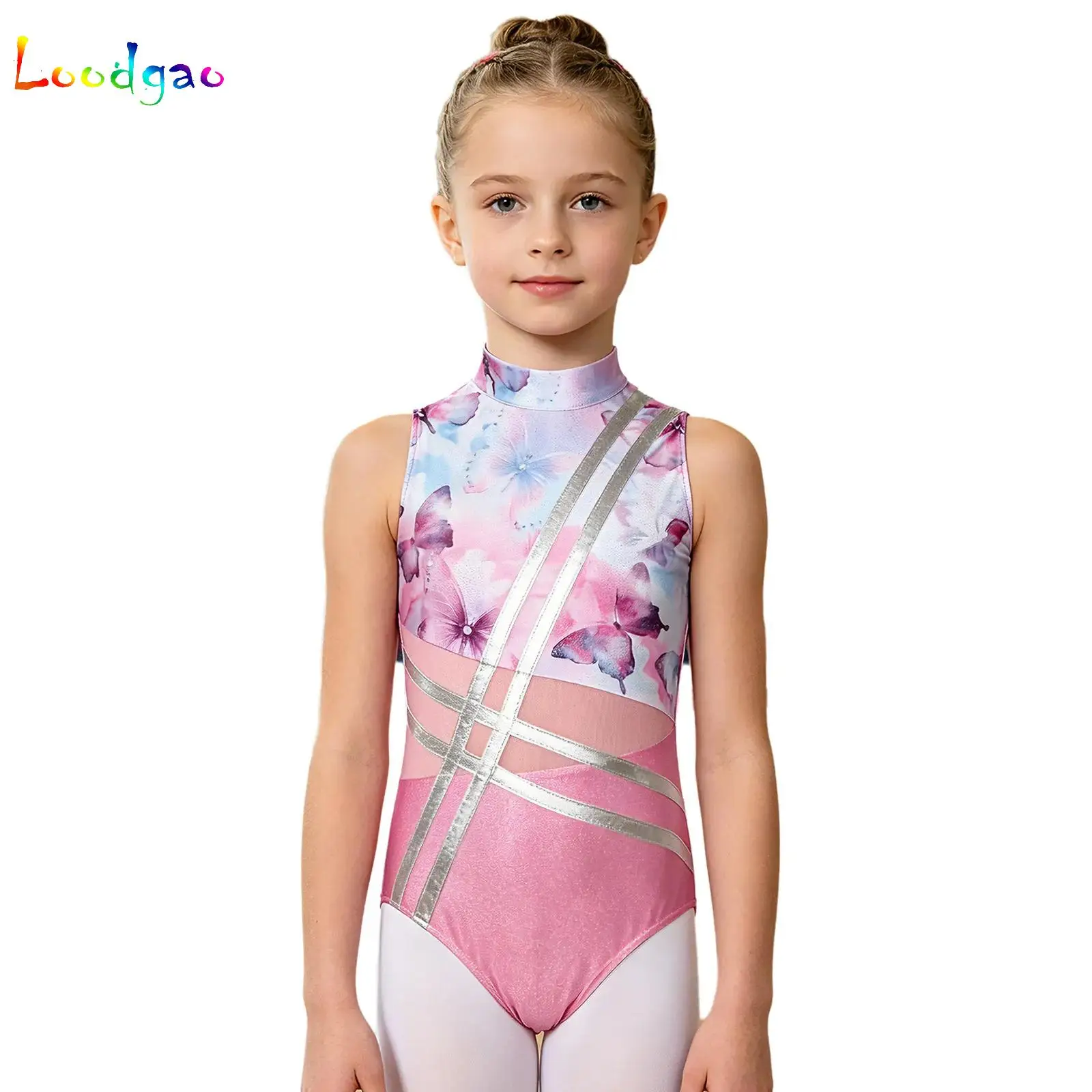 

Girls Gymnastics Leotards Sleeveless Patchwork Printed Ballet Dance Unitard Bodysuit for Daily Training Gym Competitions Clothes