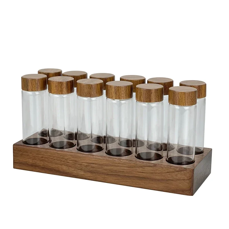 Coffee Beans Storage Tube Single Dose Glass 17g 22g Walnut Based Container With Funnel Espresso Accessories Goods Barista Tools