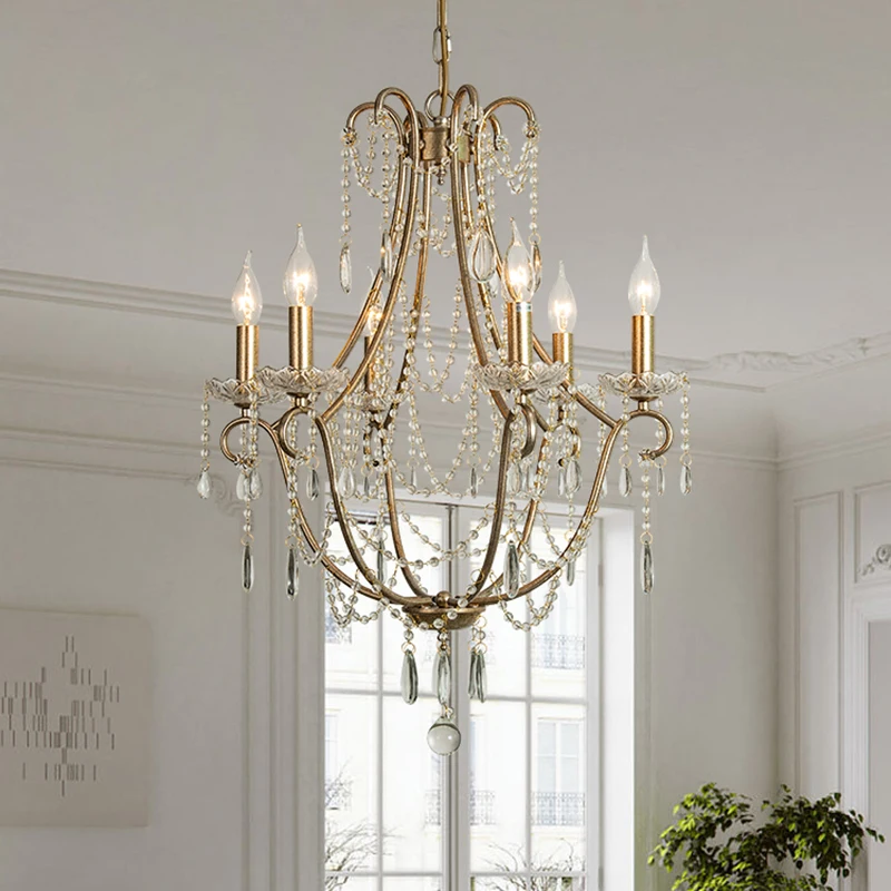 Antique Silver Crystal Chandelier American Farmhouse chandeliers Duplex villa  Rotating Staircase Hanging lamp LED Cristal Light