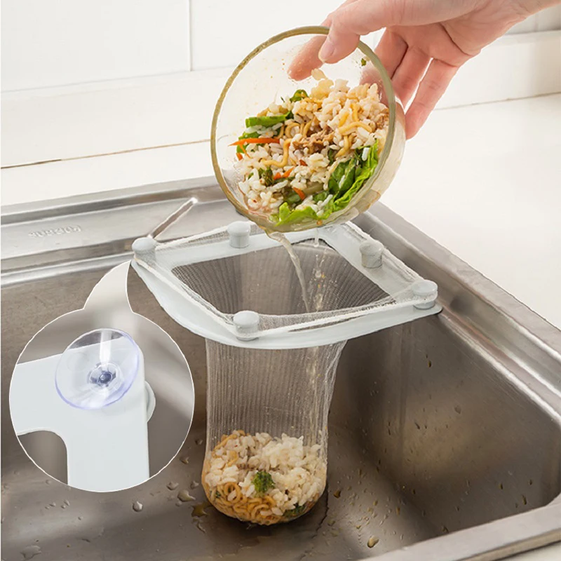 

Sink Strainer Basket Kitchen Corner Sink Filter Drain Net Bag Garbage Storage Rack For Food Waste Mesh Leftover With Suction Cup