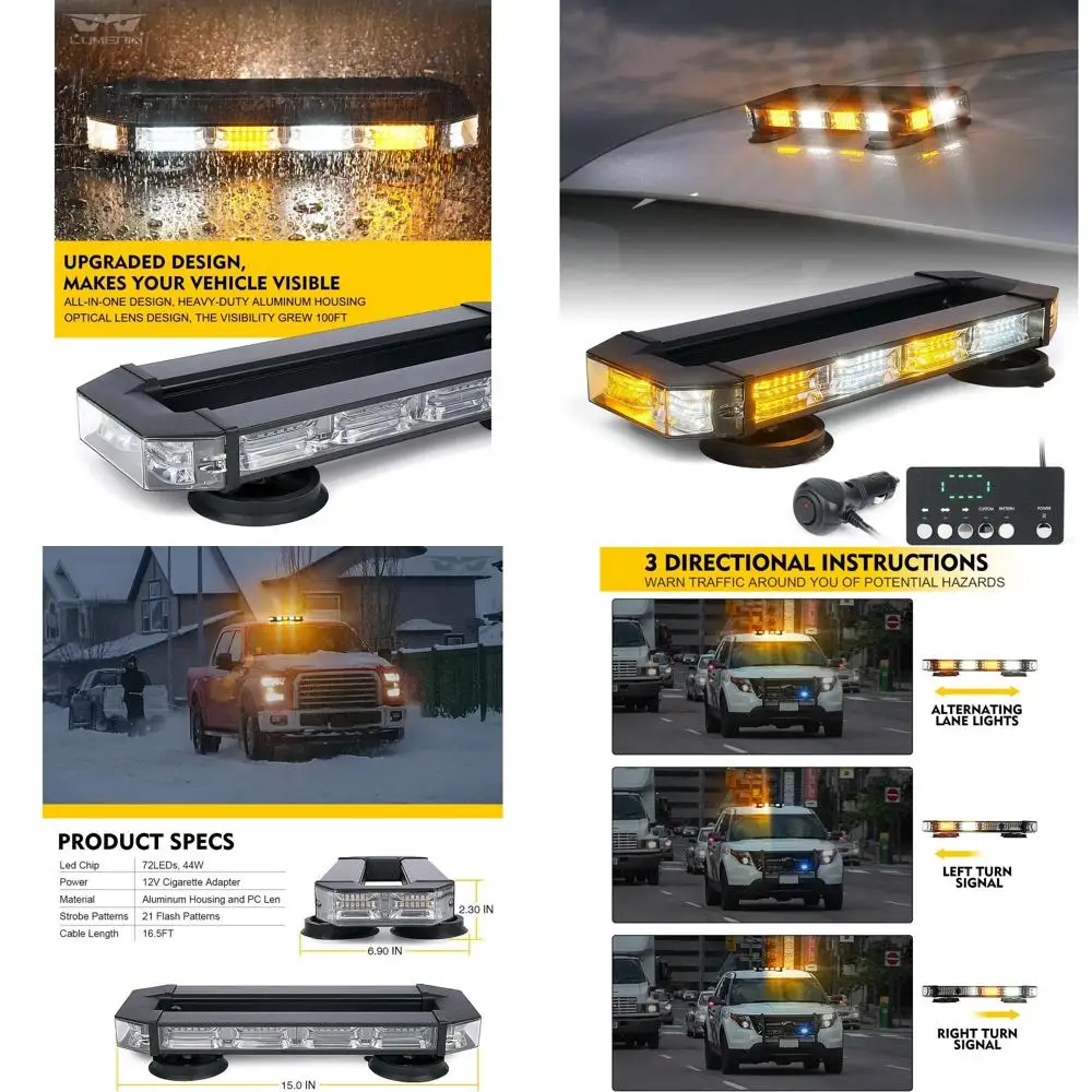 

Magnetic LED Traffic Security Light Bar with White and Amber Strobes for Utility and Postal Vehicles