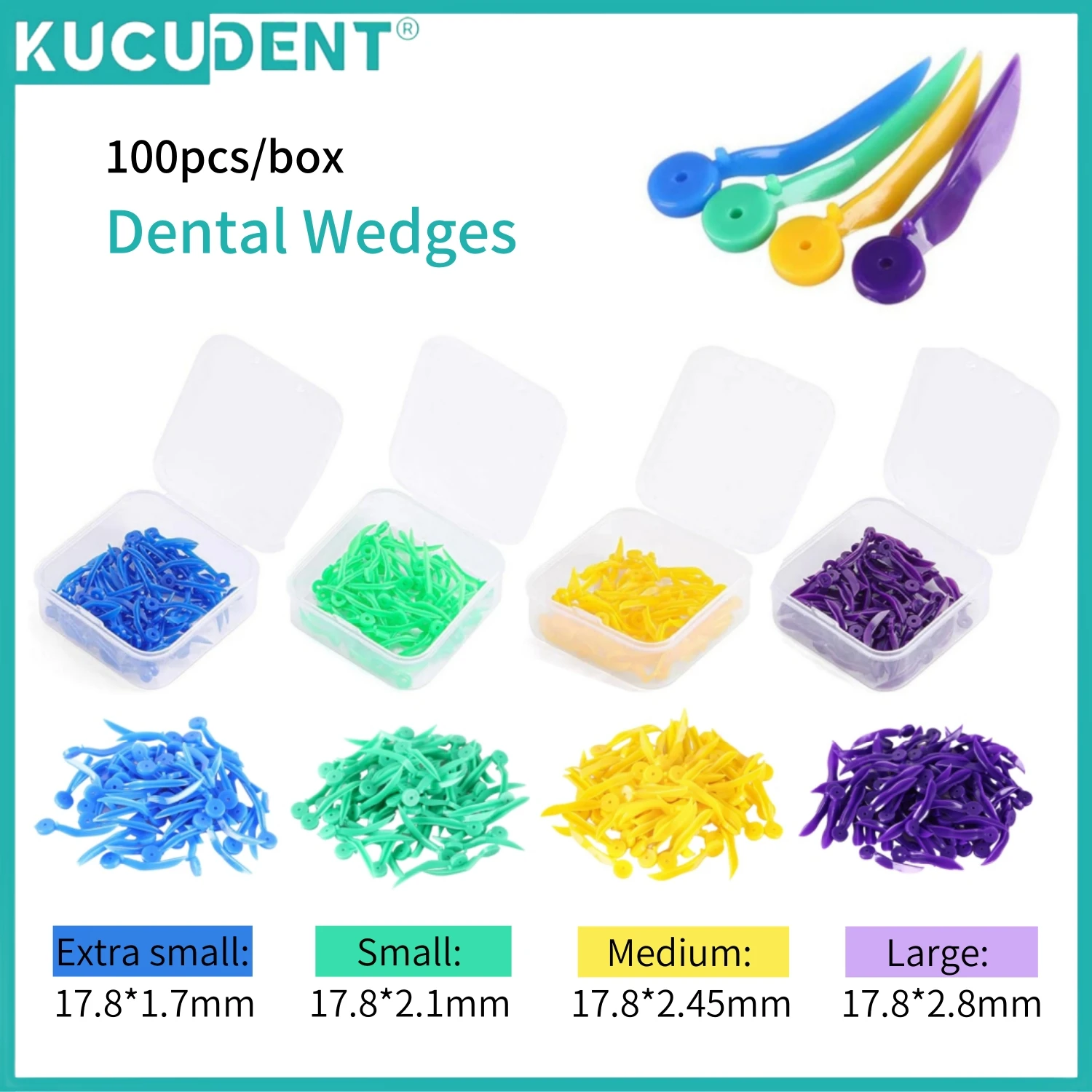 100pcs/Box Dental Wedges Tooth Gap Wedge with End Circular Hole Disposable Plastic Wedge Size Large Medium Small Extra Small