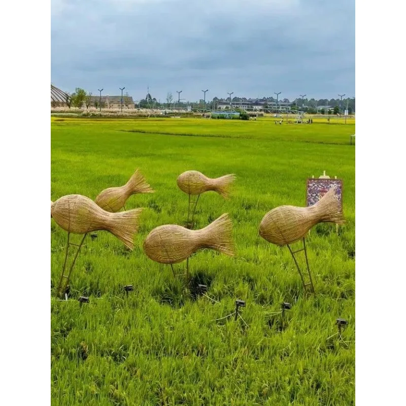 Bamboo weaving fish bamboo art venue exhibition hall hotel outdoor pastoral