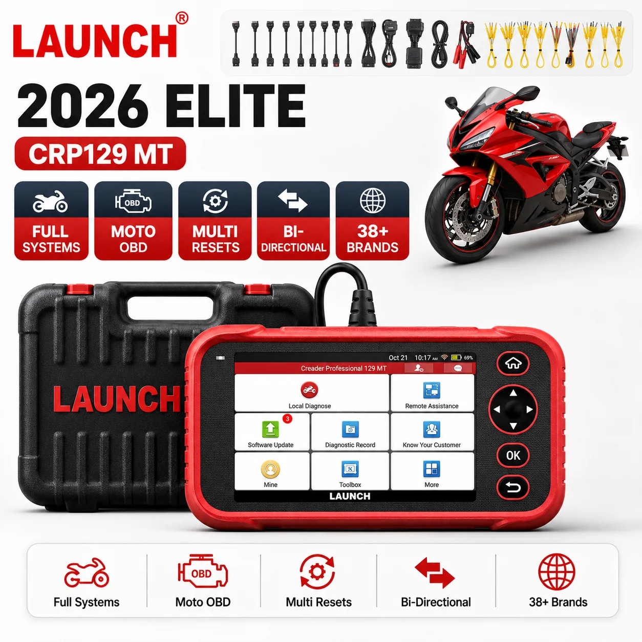 LAUNCH X431 CRP129 MT Motorcycle OBD Scanner Motorbike Diagnostic Scan Tool for YAMAHA KAWASAKI Harley BMW Polaris BRP Keller