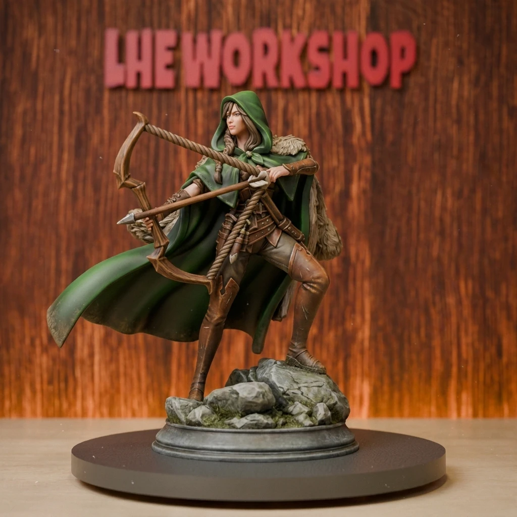 Human Female Archer Hunter Miniatures | 28mm-75mm | Resin 3D Printed DND Pathfinder Mini | Unpainted Grey