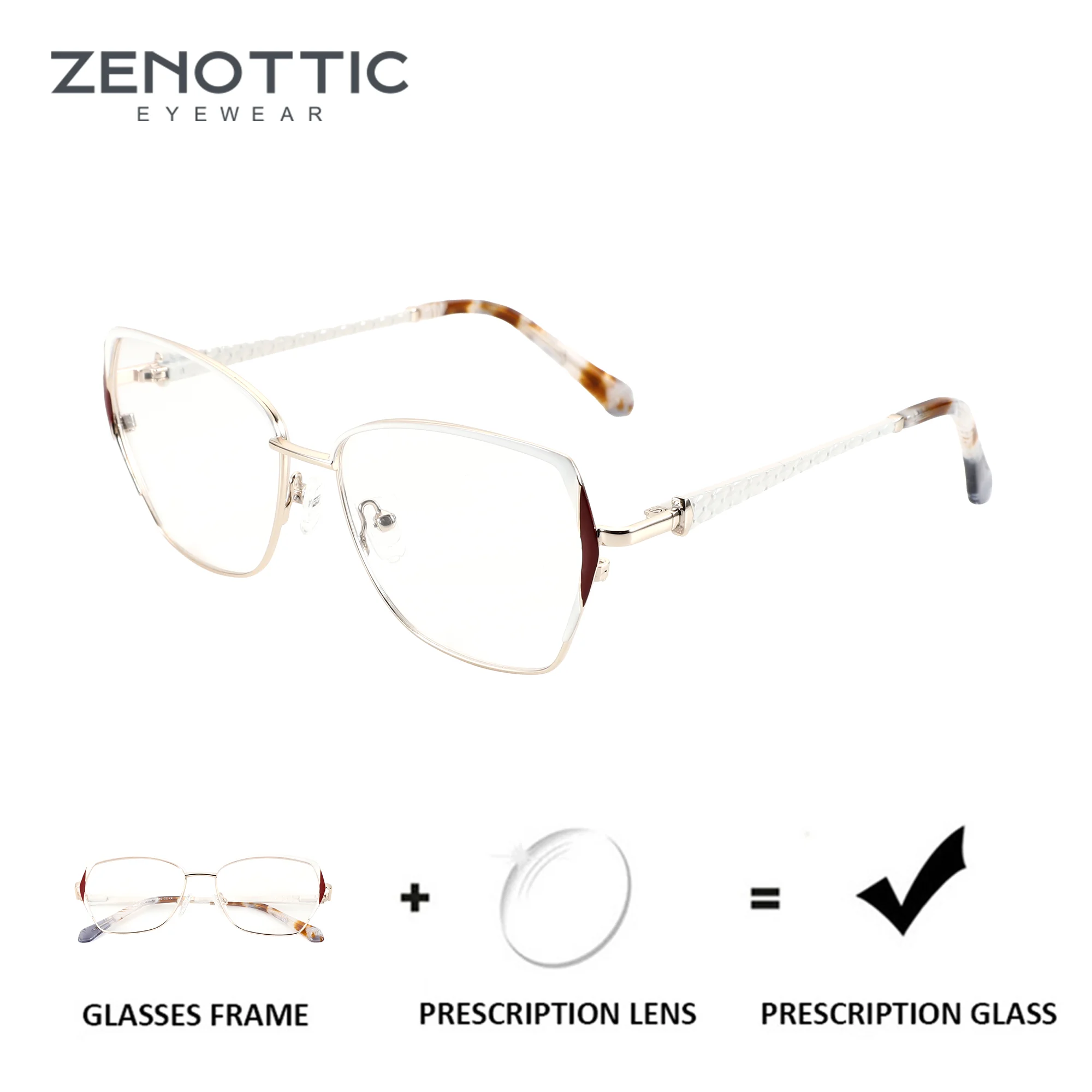 ZENOTTIC – lunettes de vue en métal pour femmes, taille M, pour myopie, lumière bleue, progressives, pour voir de près et de loin