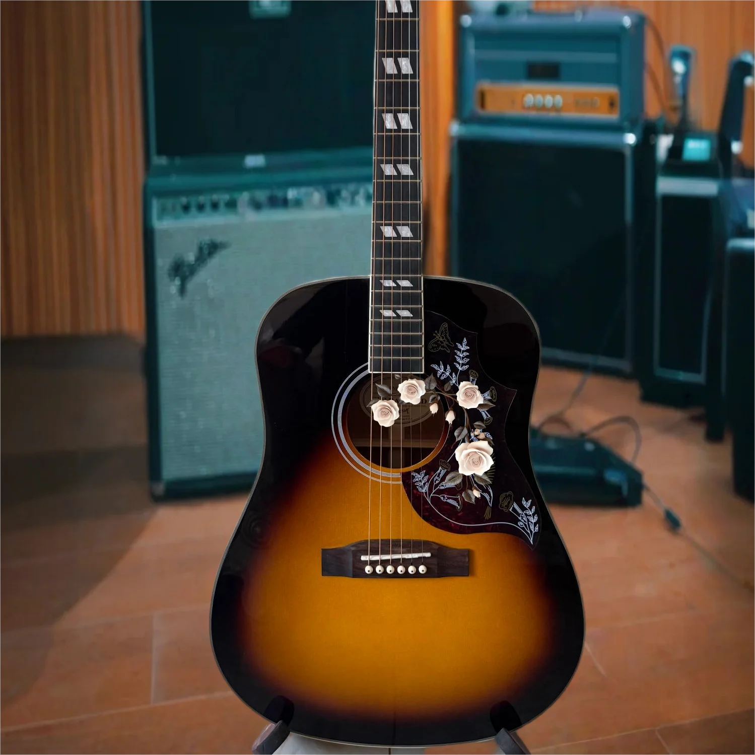 Sunburst Bird -Shaped Pickguard Acoustic Guitar Spruce Top Mahogany Back and Sides Rosewood Fingerboard Pickup Optional