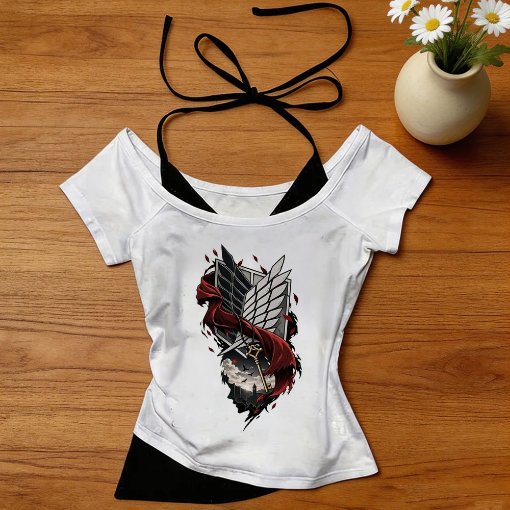 Attack on Titan cropped top girl jojifuku baddie cheap clearance sales gothic top tees japanese korean fashion gyaru