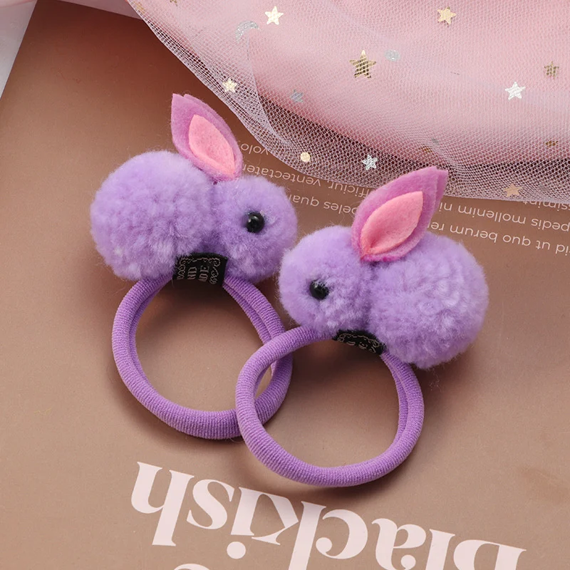 2 PCS Sweet Hair Ball Rabbit Elastic Hair Bands Princess Lovely Hair Accessories Children Hair Ties Baby Headwear For Girls Kids