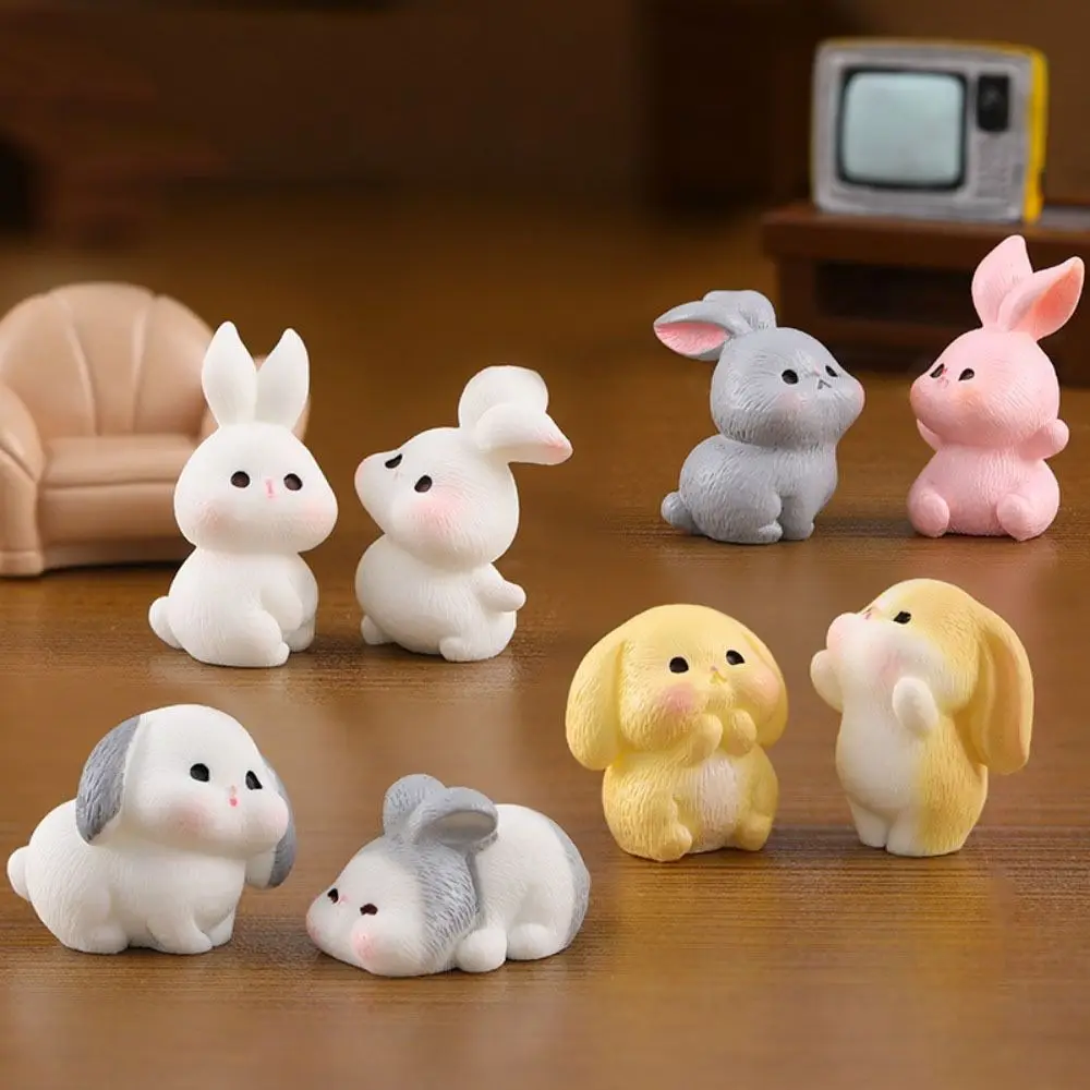 Cute Animal Rabbit Family Mini Rabbit Easter Hare Animal Figurine Resin Craft DIY Micro Landscapes Cake Desk Office Ornament