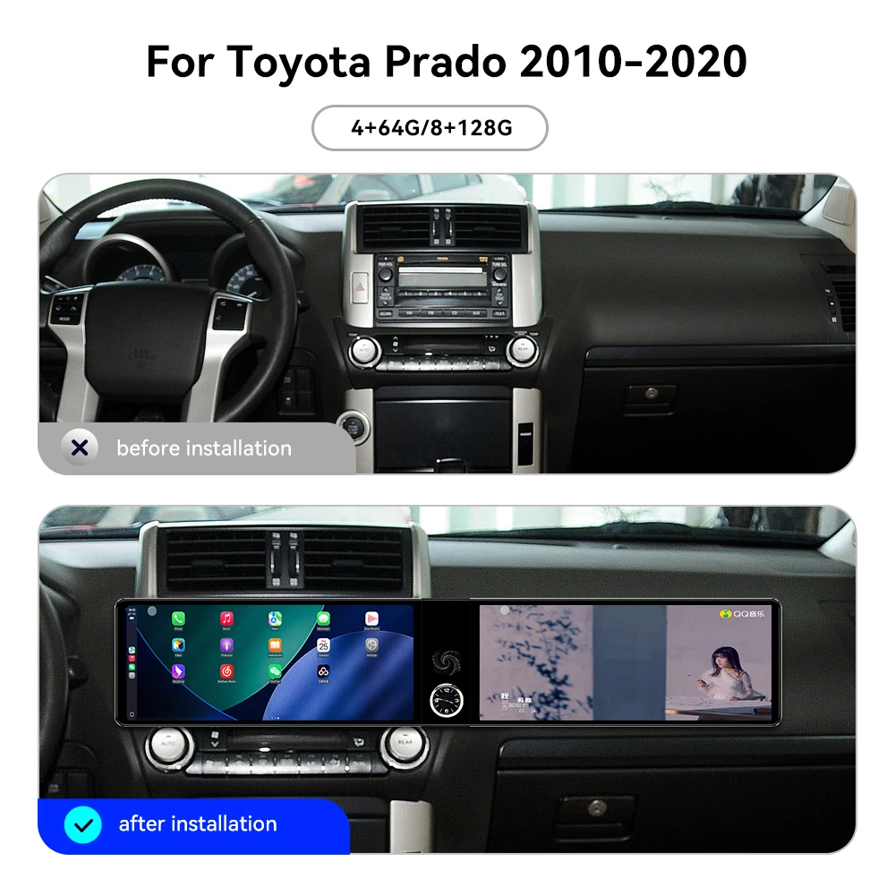 Dual-screen Interaction Android For Toyota Prado 2010~2020 Car Radio Multimedia GPS Navigation Video Stereo HD Screen Head Unit