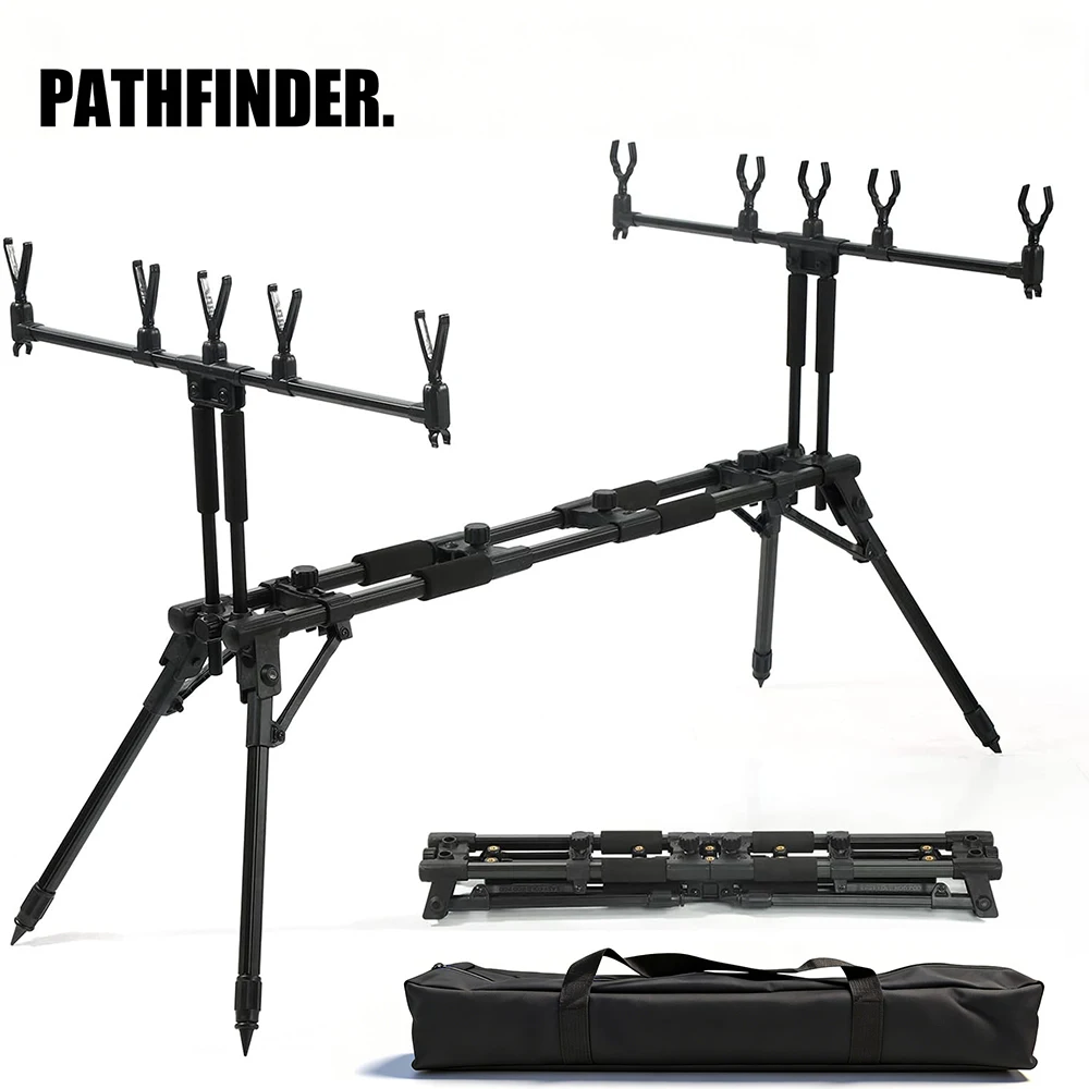 JSFUN  Adjustable 5-Rod Fishing Rod Stand – 90-140cm Extendable Tripod Foldable with 70cm Rod Holders for Shore Fishing view 5