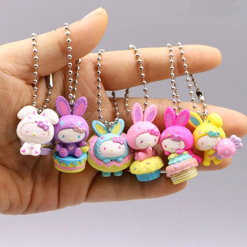 

Sanrios Hellokittys Keychain Pendant Cartoon Cosplay Dress Up Rabbit Cat Rainbow Cake Key Ring Camera Pendant Bag Decoration